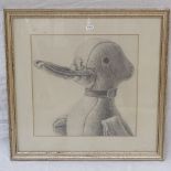 Shaw, pencil drawing, stylised duck study, dated '78, 36cm x 35cm, framed