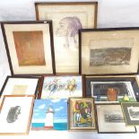A collection of framed drawings, watercolours and pastels (11)