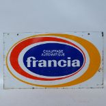 A French Vintage francia enamelled double-sided advertising sign, length 70cm