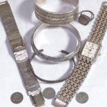 2 silver bangles, a white metal bangle, a silver signet ring, and a lady's Splendex wristwatch