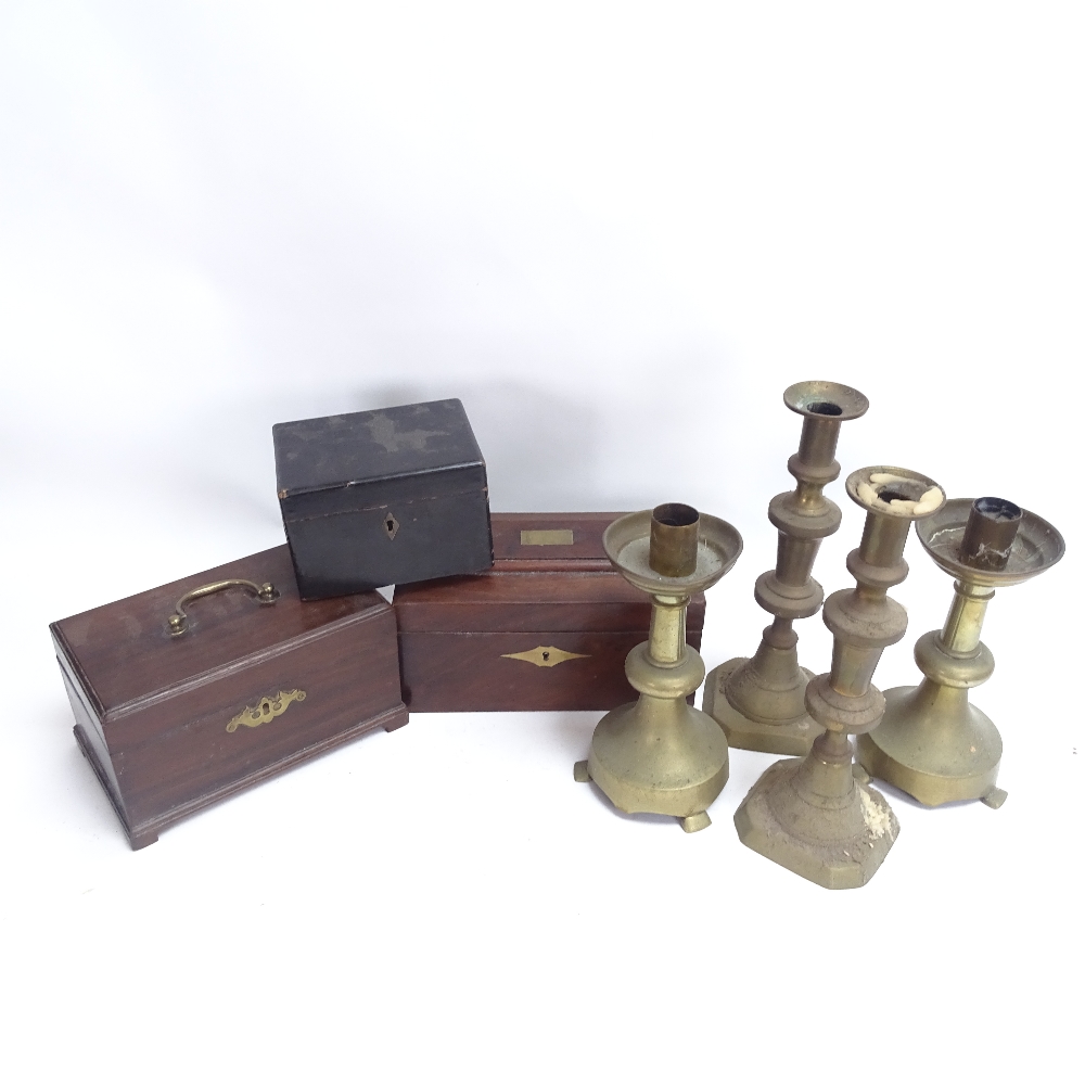 A 19th century mahogany tea caddy, an Eastern ebonised wood tea caddy, mahogany games box, and 2 - Image 3 of 3