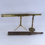 2 early 20th century brass telescopes on stands, both A/F for spares or repairs
