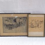 Fritz Feigler (1889 - 1948), etching, farm cart, signed in pencil 1920, no. 29/30, image 10.5" x