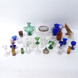 Antique glass eye baths, measures, bottles and stoppers, glass jug, height 11.5cm, etc