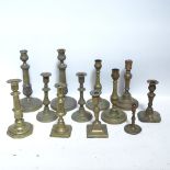 Various brass table candlesticks, largest height 27cm