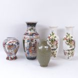 A pair of Japanese vases, 27cm, a celadon design vase, and 2 others