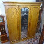 A Victorian satin-walnut 3-door compactum wardrobe, W163cm, D60cm, H198cm