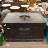 An Edwardian Hobbs, Hart & Co small iron safe, with carrying handles and 2 original keys, safe