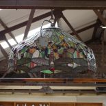 A large Tiffany style leadlight glass dragonfly ceiling light fitting, shade diameter 50cm