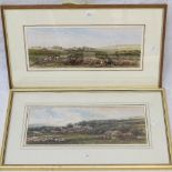 Pair of watercolours, panoramic farmlands, 17cm x 45cm, framed