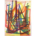 Terry Haas (born 1923), lithograph, abstract harbour, 1950s, signed in pencil, sheet size 15" x 11",