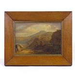 19th century English School, oil on board, Continental landscape towards hilltop town, unsigned, 6.