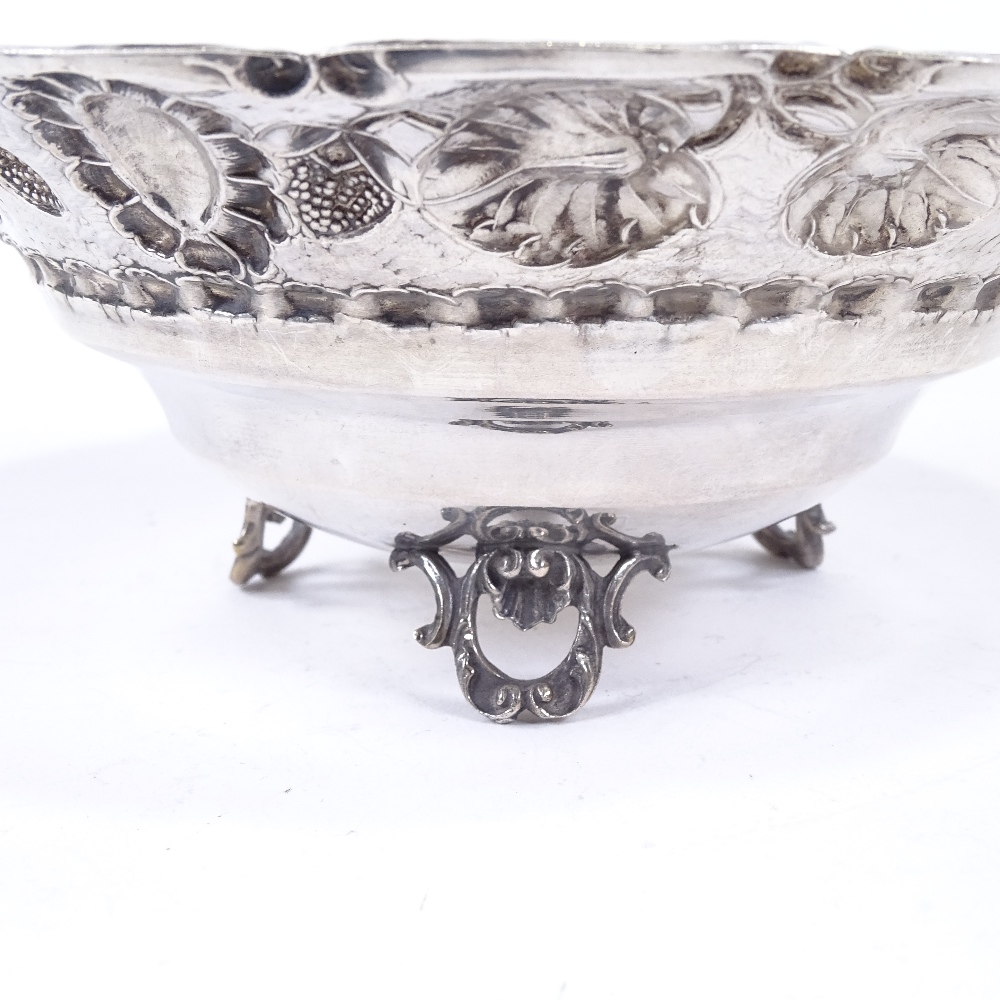 A sterling silver circular bon bon dish, relief embossed strawberry and leaf decoration with foliate - Image 3 of 4