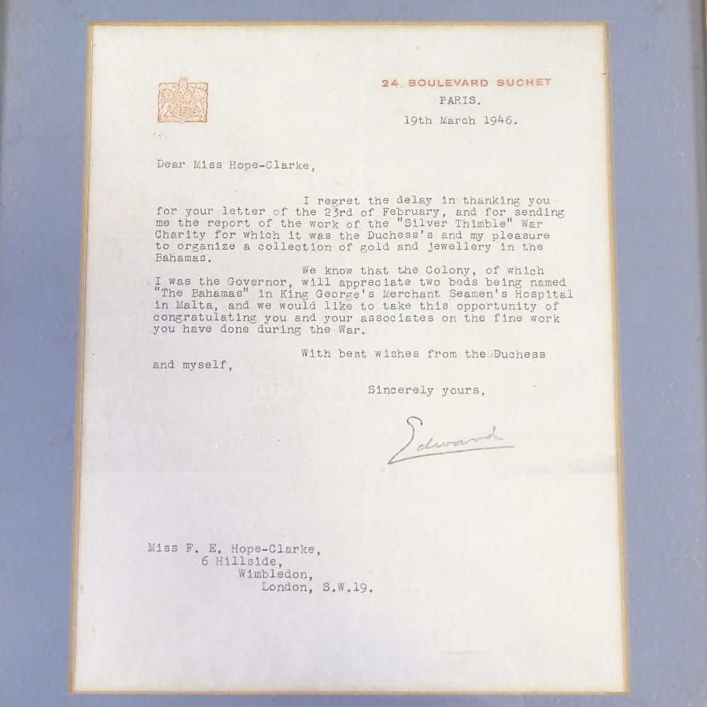 Royal interest - A framed letter from Edward VIII as the Duke of Windsor, correspondence dated - Image 2 of 5