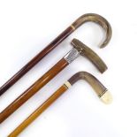 A rare horn-handled golf club design weekend cane, another horn-handled cane, and a silver-mounted