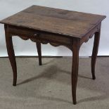 An 18th century French oak lowboy with single frieze drawer, width 80cm, depth 59cm, height 69cm