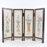 A small Chinese four fold screen, with inlay mother of pearl flowers in vases, height 35cm open