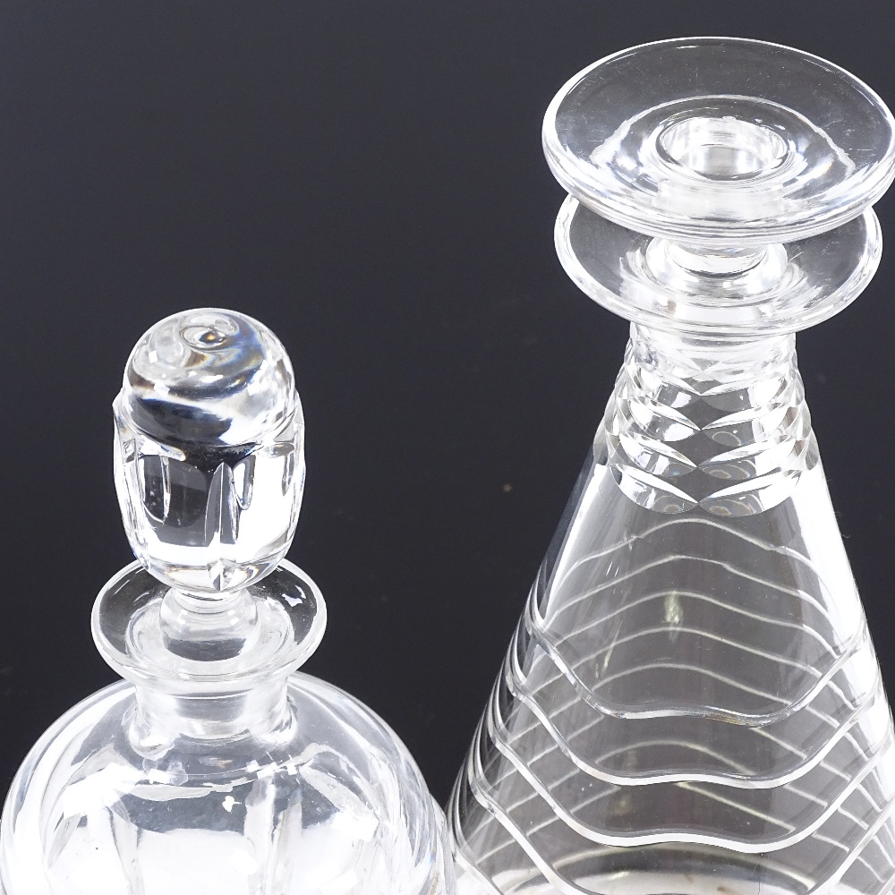 Two 20th century stylised glass decanters, tallest 25cm. Complete with no chips or cracks. Light - Image 2 of 5