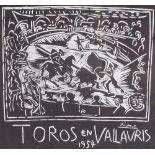 After Picasso, lithograph, Toros En Vallauris, image 8" x 9", framed Very good condition