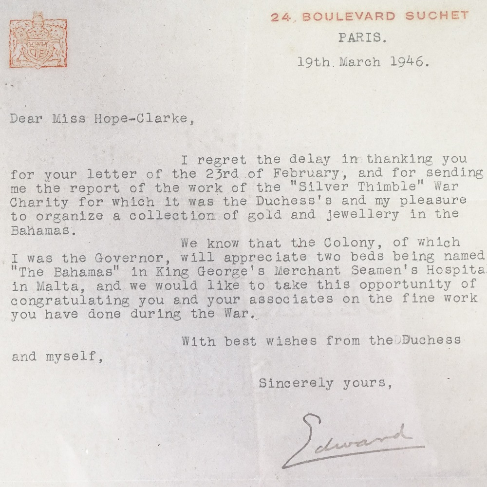 Royal interest - A framed letter from Edward VIII as the Duke of Windsor, correspondence dated - Image 5 of 5