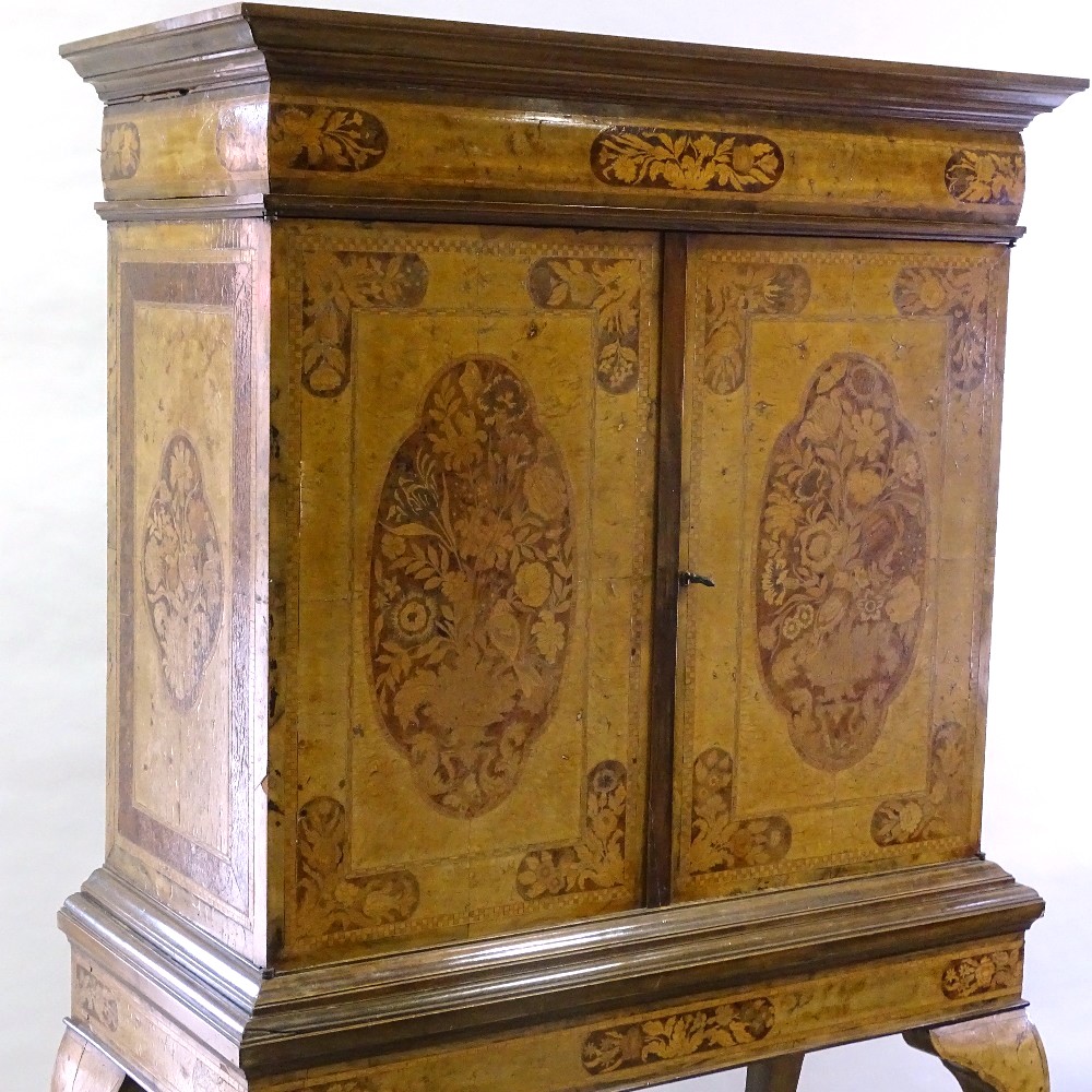 A William and Mary style walnut and marquetry inlaid cabinet on stand, enclosing drawers and central - Image 2 of 4