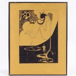 After Aubrey Beardsley, ink drawing, 2 figures, unsigned, sheet size 24" x 19", framed Number of