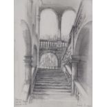 Rolf Escher (b.1936), pencil drawing, Italian palace interior, signed and dated 1987, 15" x 11",