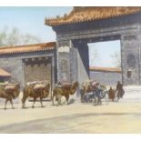 Large photographic print circa 1920, Chinese street scene, entrance to Imperial City, 18" x 30",