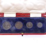 A set of 1907 Maundy Money, in red leather box. All coins and case in good original condition, coins