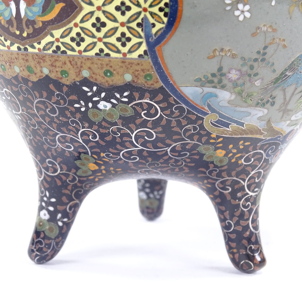 An extremely fine Japanese cloisonne censer Meiji period, with pierced lid, two handled on tripod - Image 14 of 14