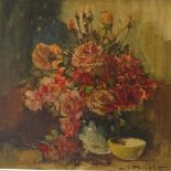 Henri Joseph Pauwels (1903 - 1983), oil on canvas, still life roses, 25" x 26", framed 3 canvas