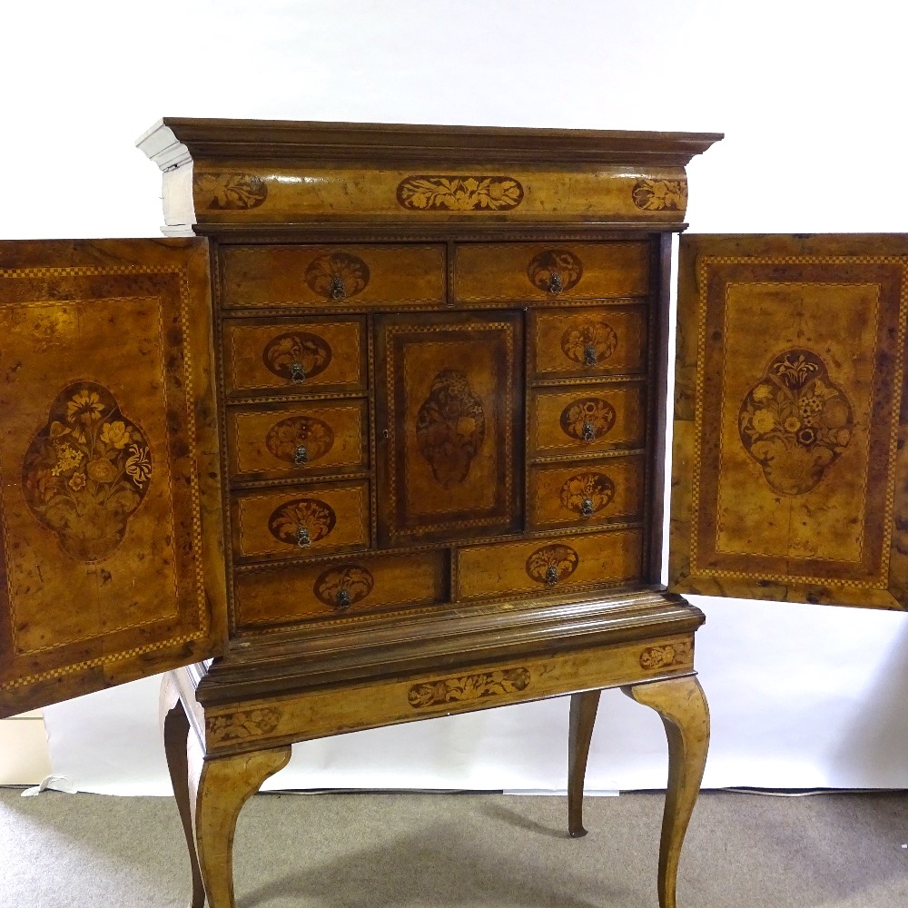 A William and Mary style walnut and marquetry inlaid cabinet on stand, enclosing drawers and central - Image 4 of 4