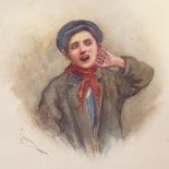 19th century watercolour, study of a boy, indistinctly signed, dated 1893 verso, sheet size 8" x 6.