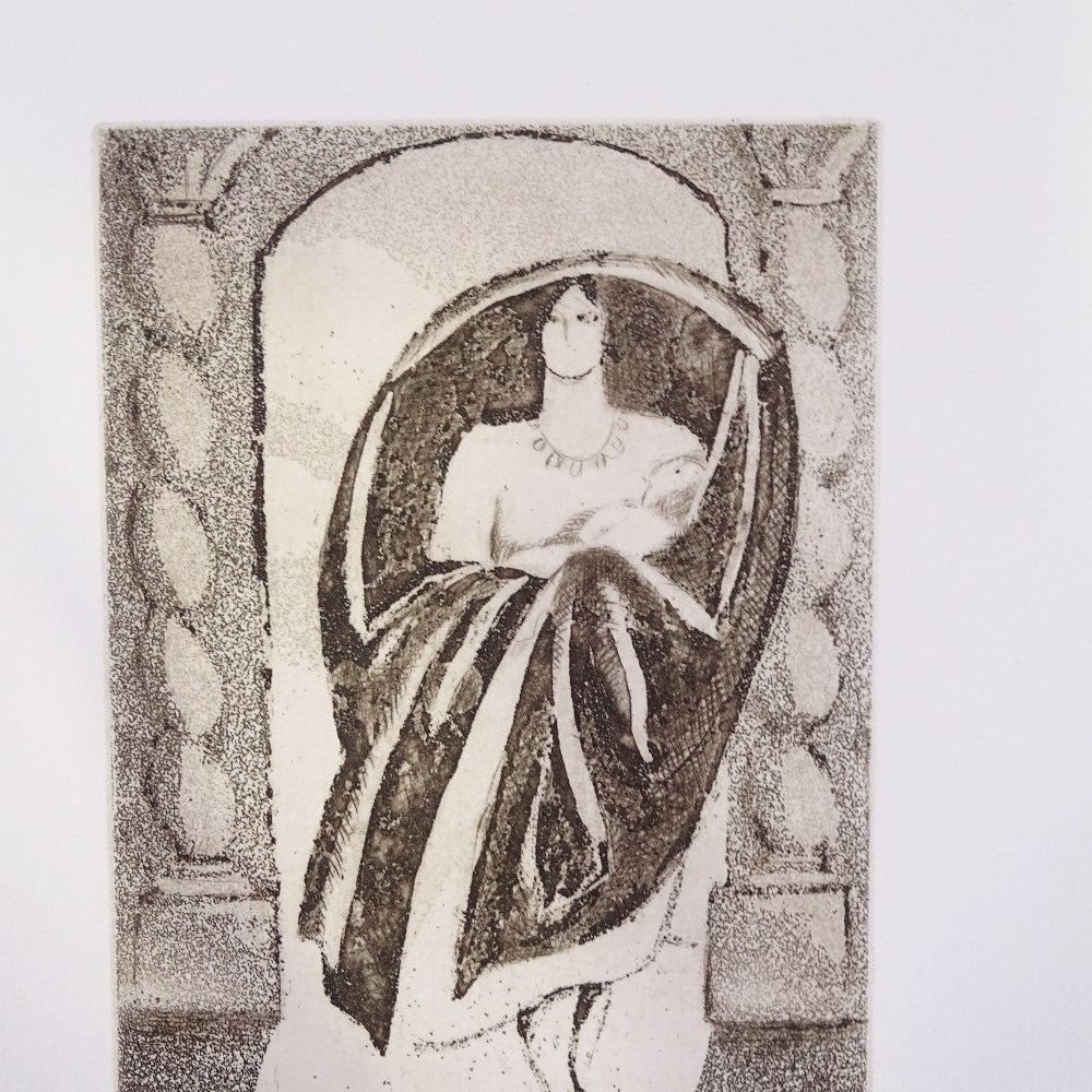 Viola Paterson (1899 - 1981), proof etching, standing figure, image 6" x 4", unframed Very good - Image 4 of 4