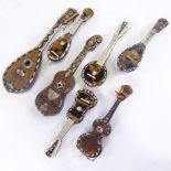 7 Italian tortoishell and mother of pearl minature instruments, largest length 21cm. Condition