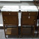 A pair of 19th/20th century French bedside cupboards, with mahogany and burr maple veneer over