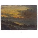 Early 20th century oil on board, sunset scene on the coast, unsigned, 8" x 12", unframed Several