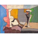 Oil on board, cubist style still life, indistinctly signed, 24" x 30", framed Very good condition