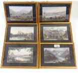 A set of 6 19th century hand coloured prints, Swiss landscapes, image size 4.5" x 7", framed Very