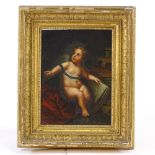 Oil on wood panel, Classical study of a cherub, indistinctly signed, 10.5" x 8", framed