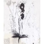 Cherri Wood, mixed media on paper, abstract figure, 30" x 20", framed