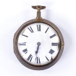 A 19th century brass pair-cased open-face key-wind Verge pocket watch, by James Bertram of London,