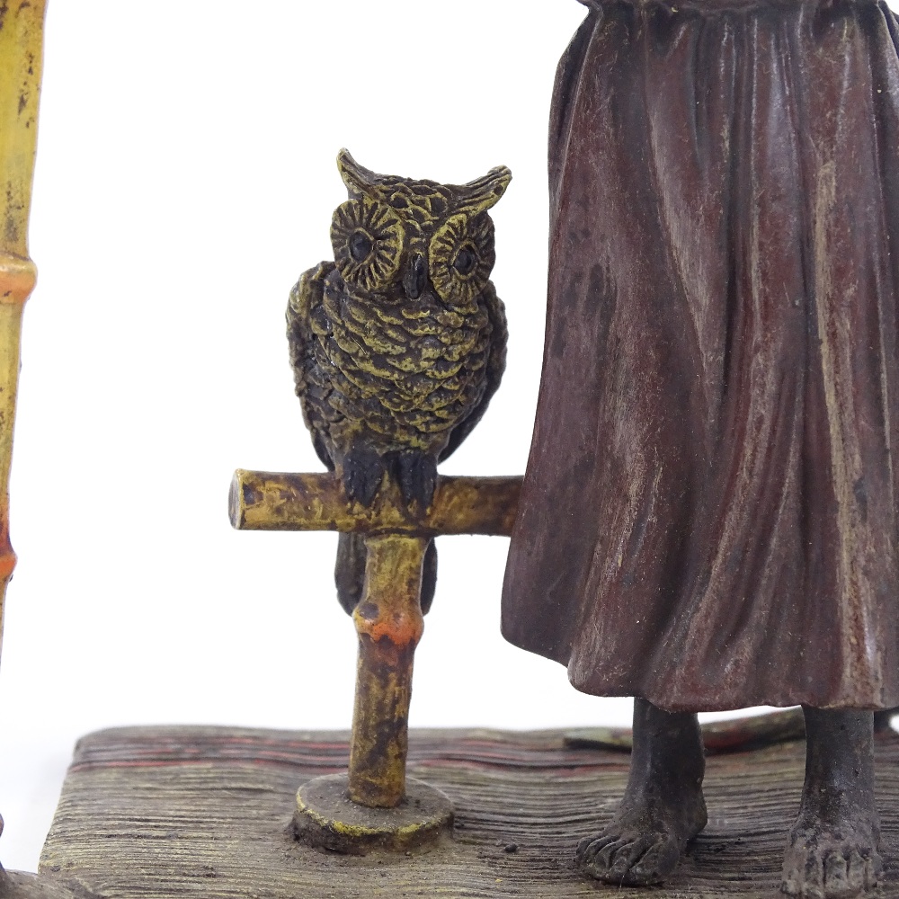 A Franz Bergmann style Vienna cold painted bronze, North African man with parrots, monkey and owl, - Image 5 of 9