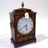 A Regency mahogany bracket clock, 8-day fusee movement with brass inlaid case and pineapple