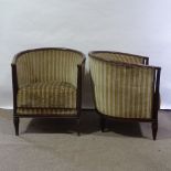 A pair of Art Deco mahogany-framed bow-arm Club chairs, in the manner of Paul Follot, with
