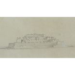 Samuel Jackson (1830 - 1904), pencil drawing, St Peter Port Guernsey, 3.5" x 7.5", mounted