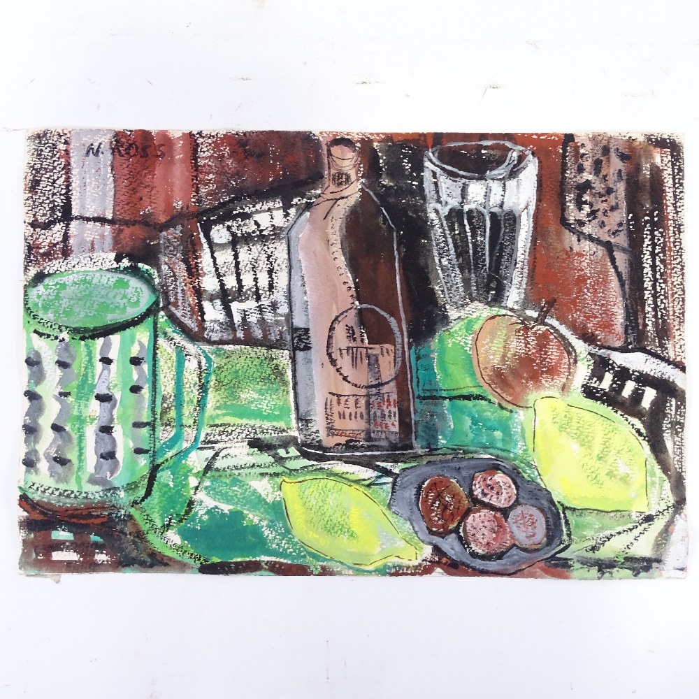N Ross, watercolour, modernist still life, signed, 12" x 18", unframed Good condition but with 2