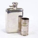 William Hutton & Sons electroplate hip flask, height 13cm, and an electroplate cartridge design "