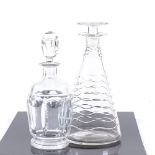 Two 20th century stylised glass decanters, tallest 25cm. Complete with no chips or cracks. Light