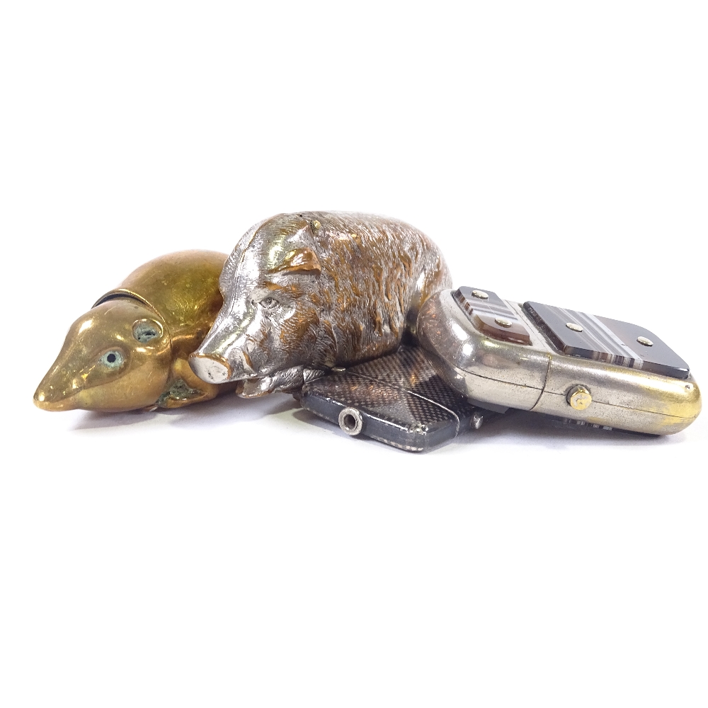 4 Silver and metal vesta cases, French silver niello, a pig, a mouse and an agate panelled case. - Image 5 of 5